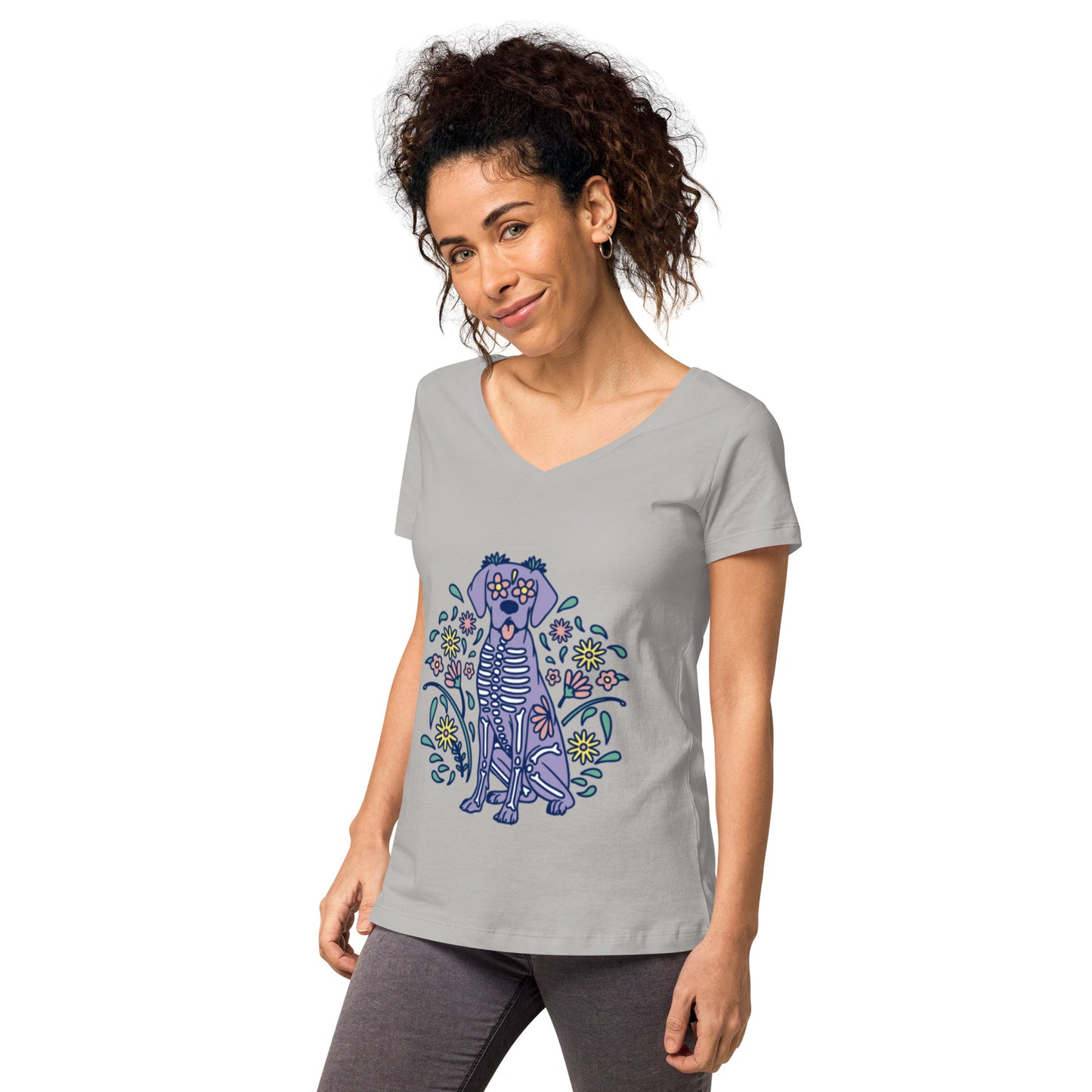 Women’s Sugar Skull Doggo fitted v-neck t-shirt