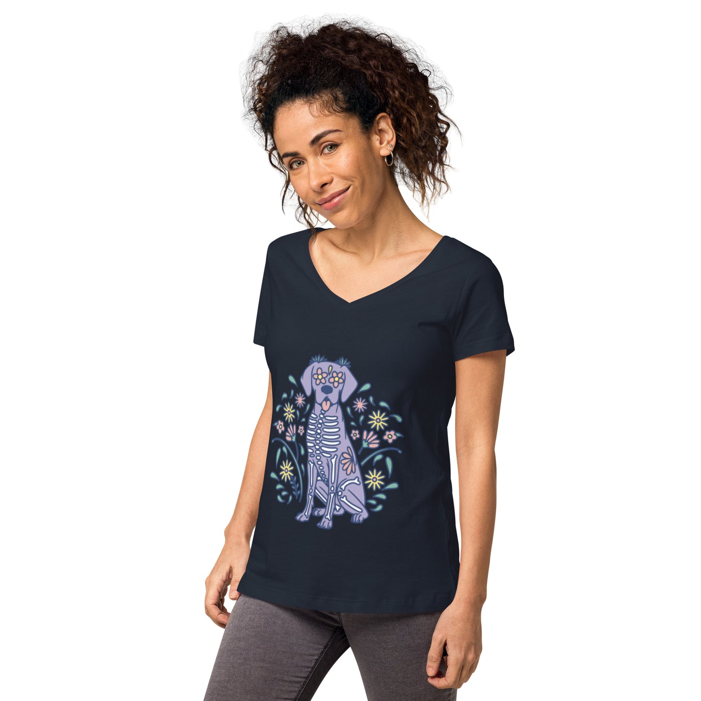 Women’s Sugar Skull Doggo fitted v-neck t-shirt