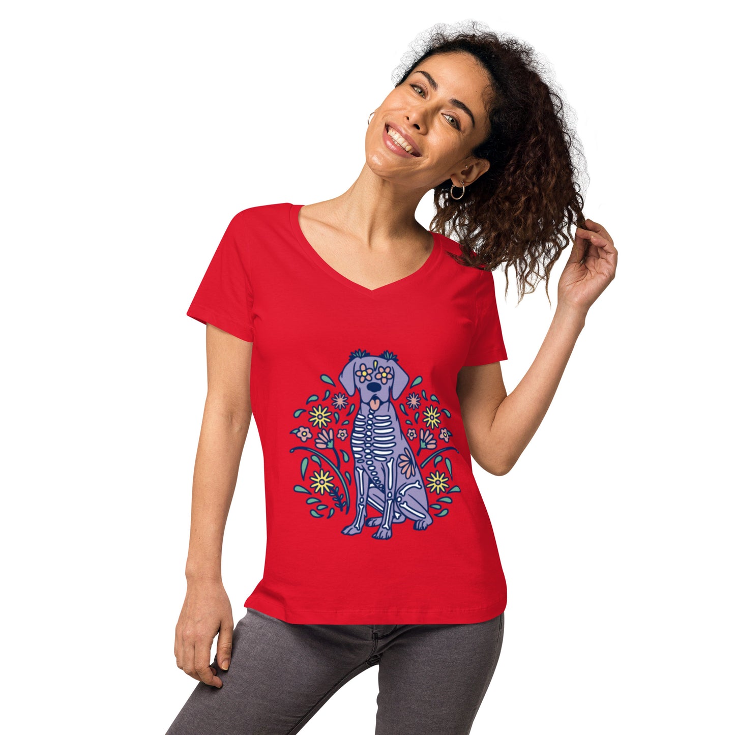 Women’s Sugar Skull Doggo fitted v-neck t-shirt