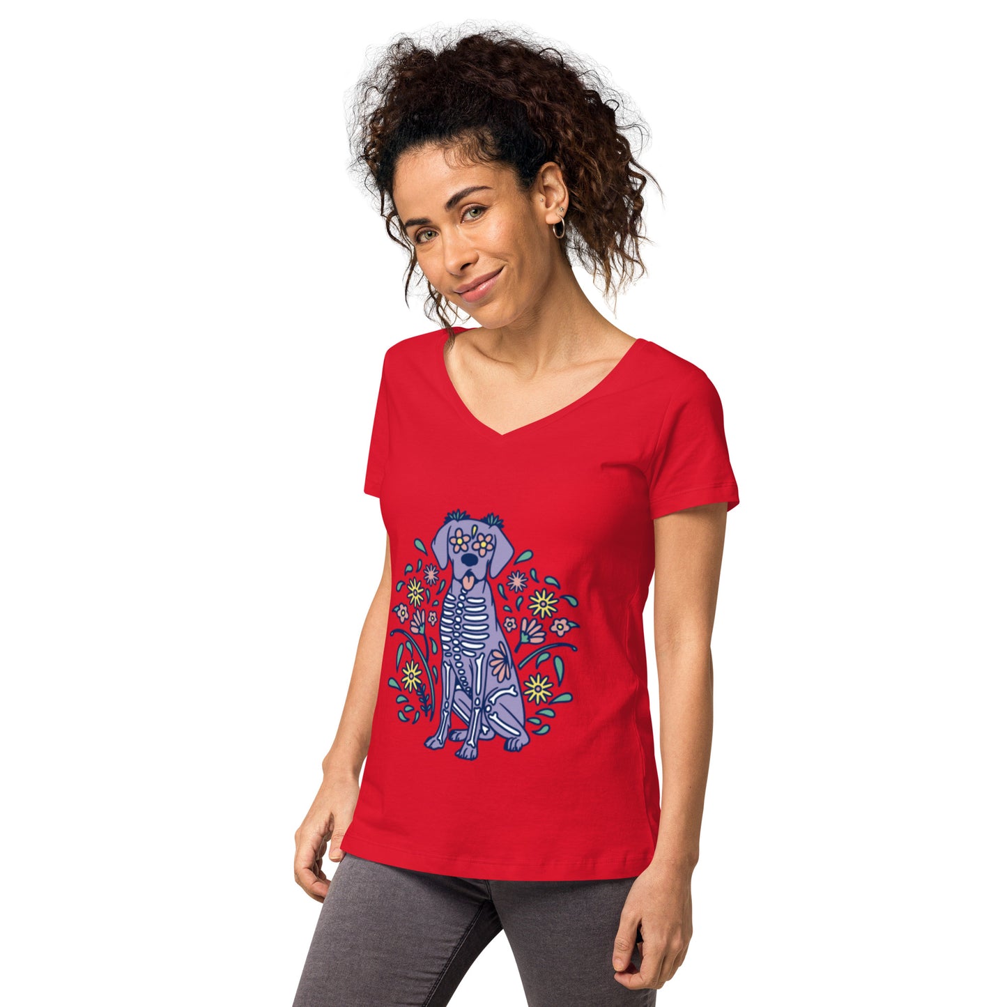 Women’s Sugar Skull Doggo fitted v-neck t-shirt