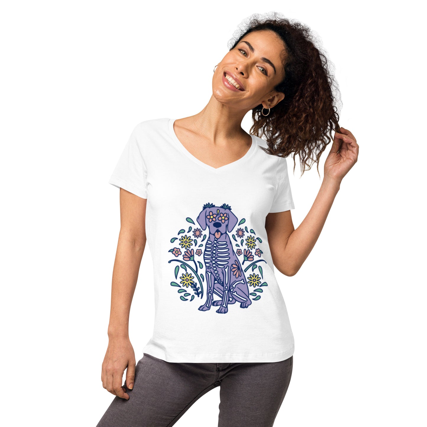 Women’s Sugar Skull Doggo fitted v-neck t-shirt