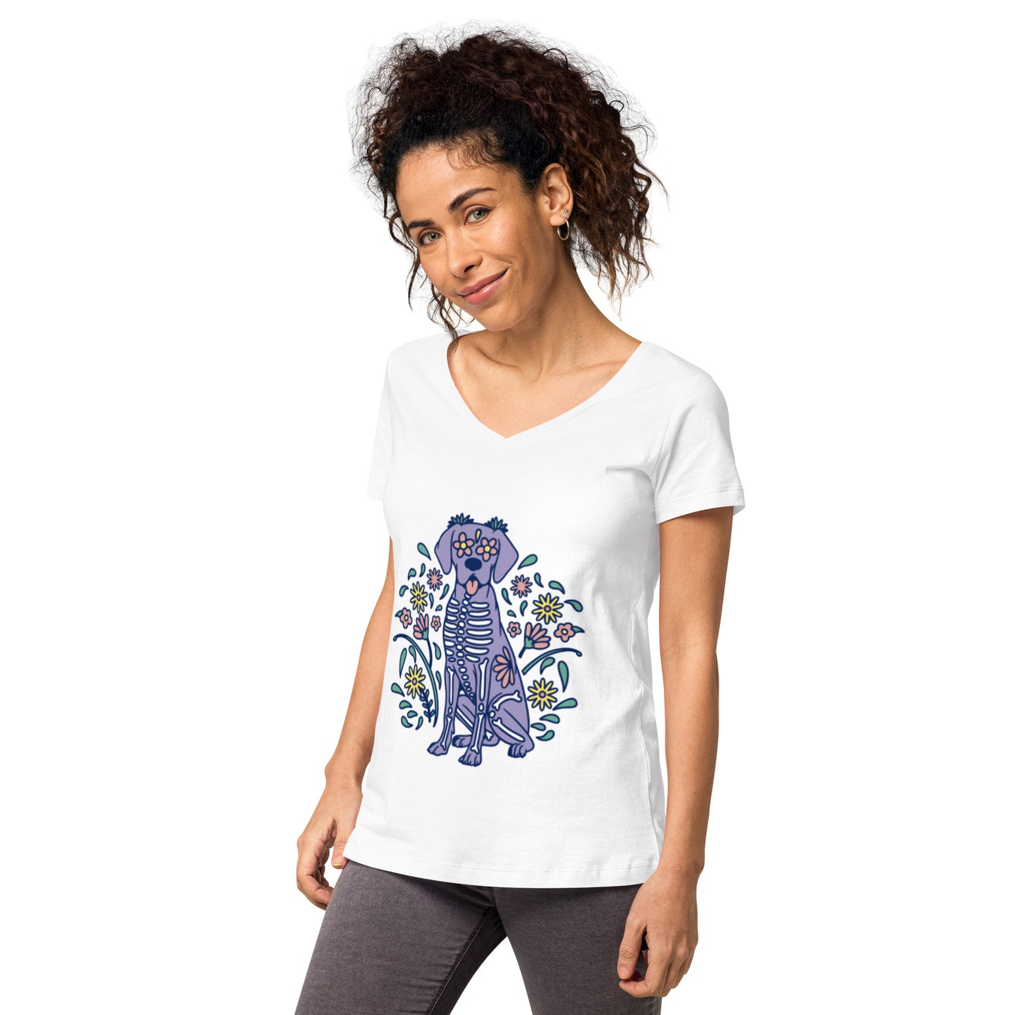 Women’s Sugar Skull Doggo fitted v-neck t-shirt